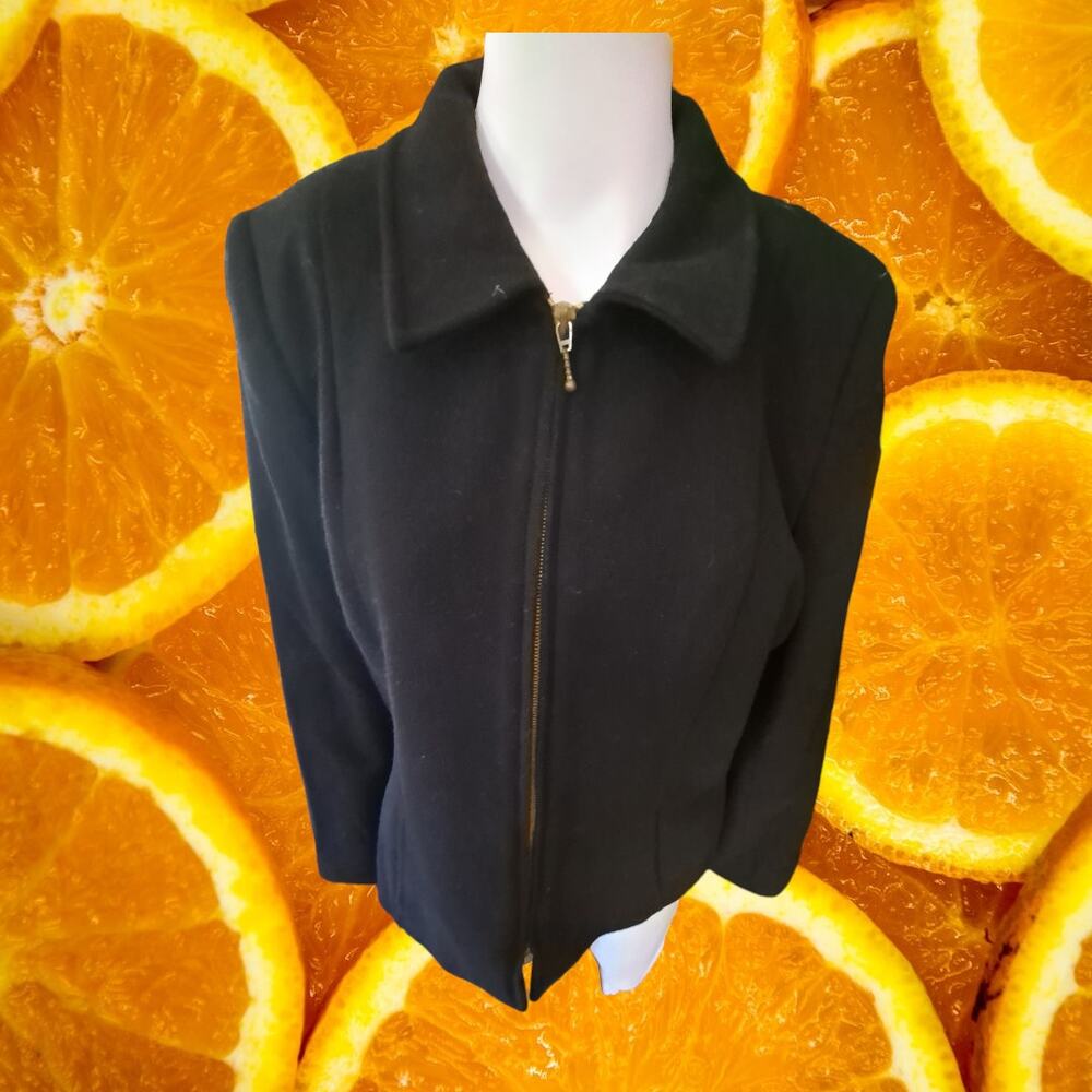 Geoffrey Beene Wool Cashmere‎ Blend Zip Up Black Jacket